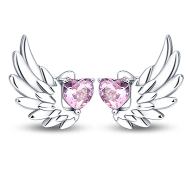 Pink Onnat Heart Wings Earring - 925 Silver