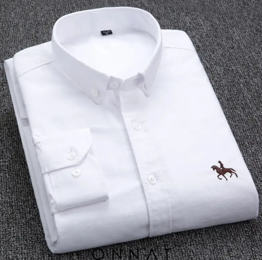 100% Cotton Oxford Men’s Long Sleeve Shirt White / Medium Menswear