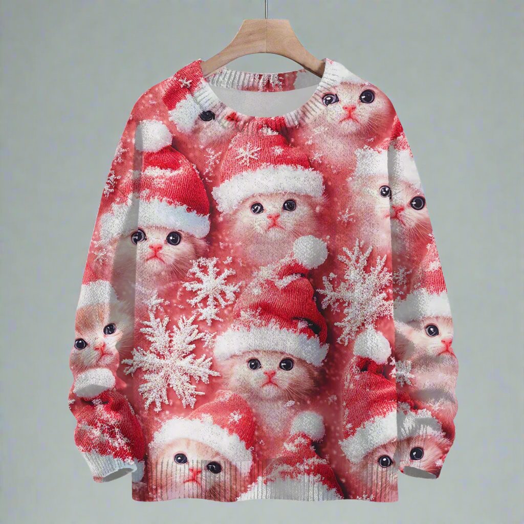 Cute Cat Christmas Sweater- Red