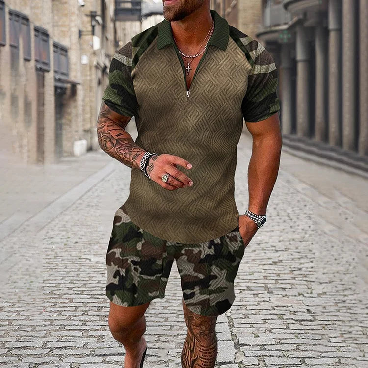 Camisa Polo Camuflada e Shorts Co-Ord