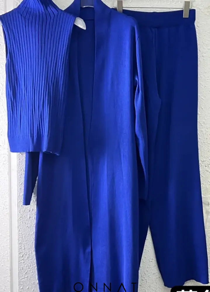 3 Piece Set Tracksuit Comfy Outfit Loungewear Blue / One Size Women’s Sets