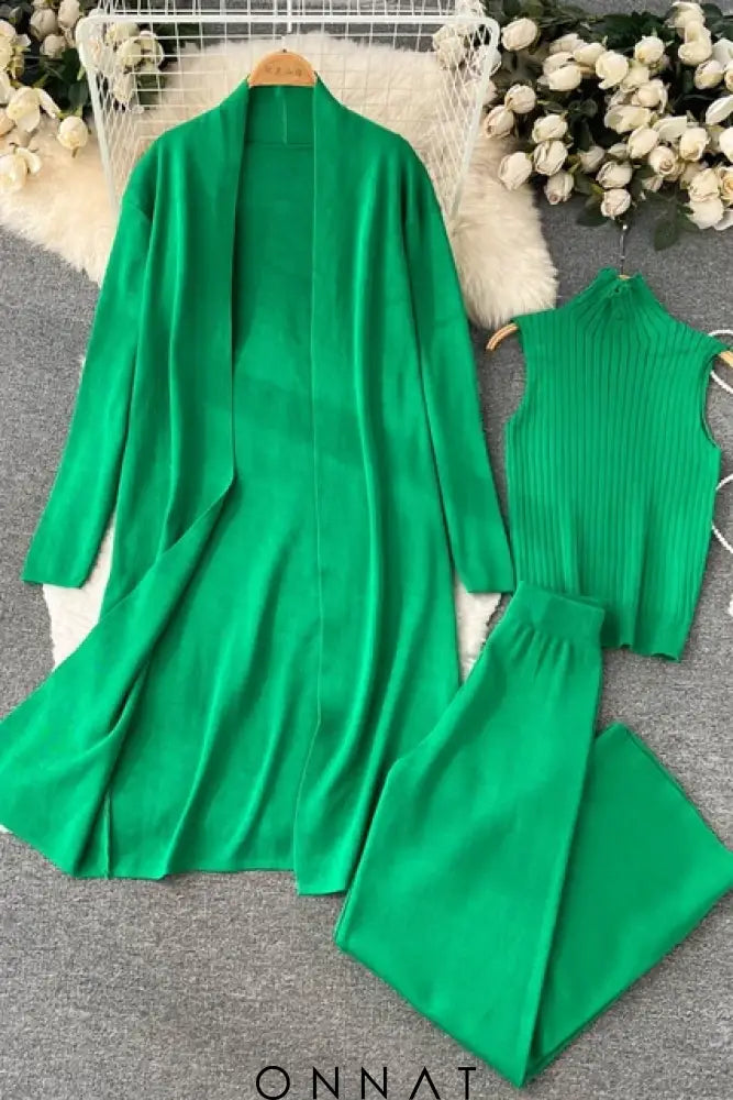 3 Piece Set Tracksuit Comfy Outfit Loungewear Green / One Size Women’s Sets