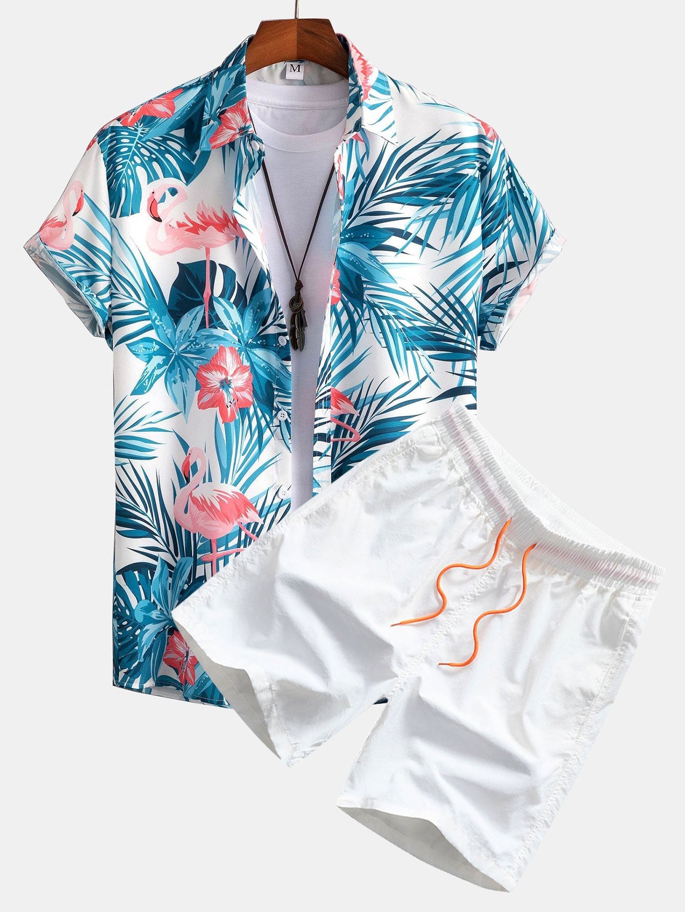 Hemd mit Knopfleiste und Badeshorts mit Flamingo-Tropenprint