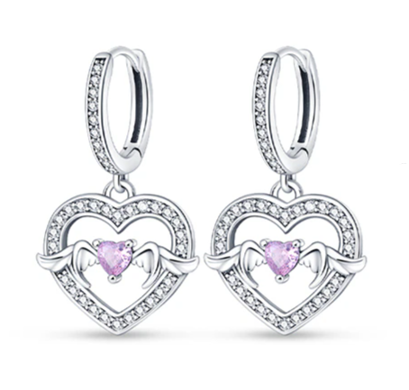 Pink Onnat Heart Earring - 925 Silver