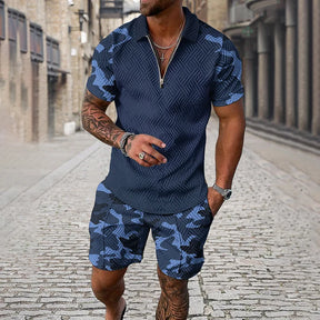 Kombiteil aus Poloshirt und Shorts mit Camouflage-Muster