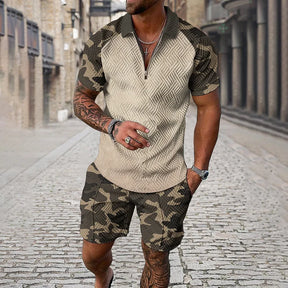 Kombiteil aus Poloshirt und Shorts mit Camouflage-Muster