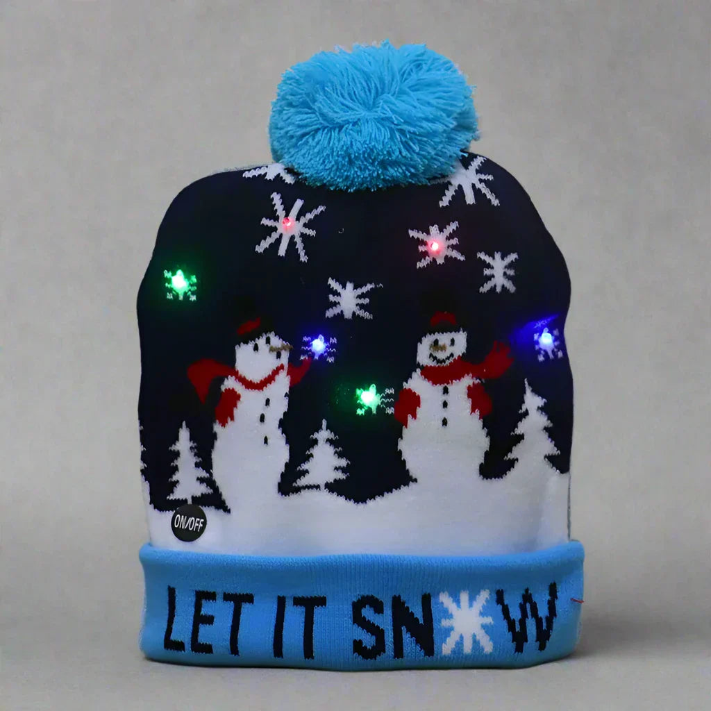 Light Up Christmas Beanie- Let it Snow Light Blue