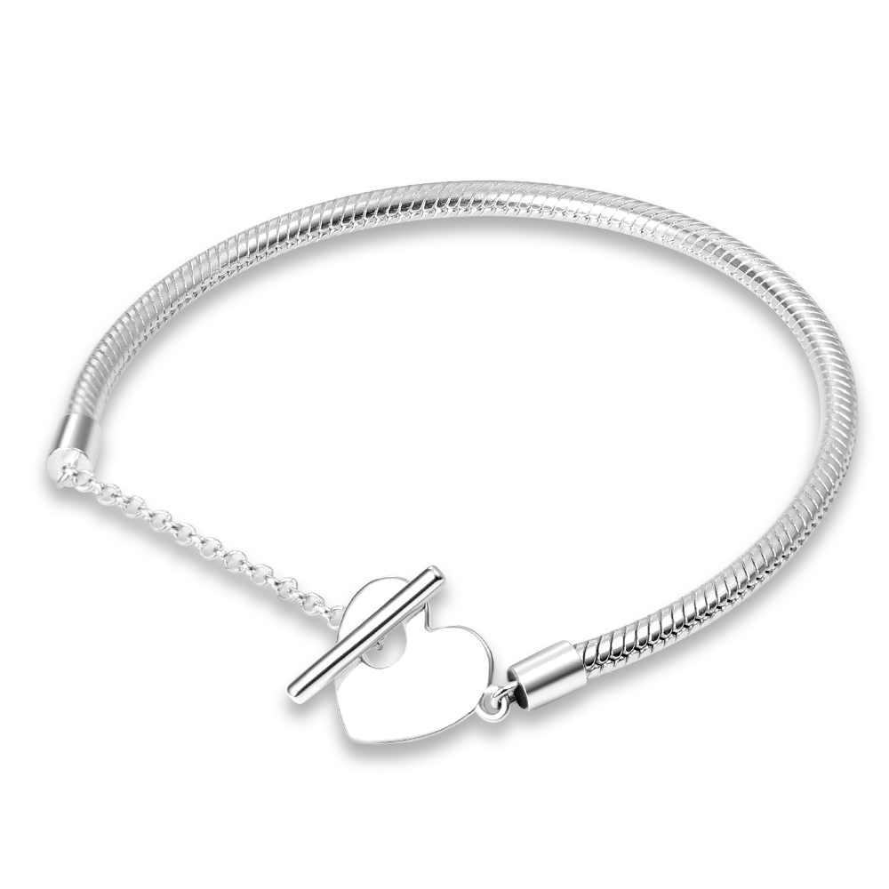 Onnat Heart T Clasp Bracelet - 925 Silver