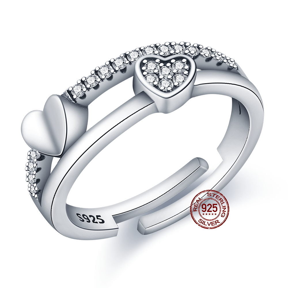 Onnat Studded Heart Adjustable Ring - 925 Silver