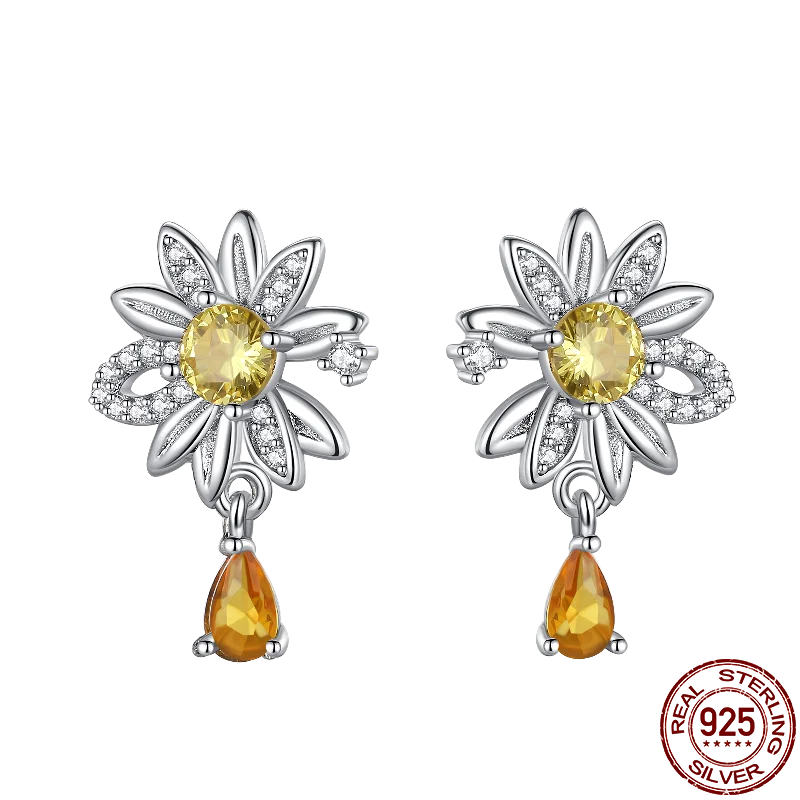 Delicate Studded Sunflower Earring P Onnat - Silver 925