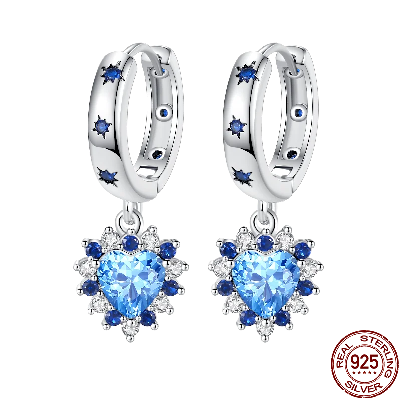 Blue Central Heart Earring P Onnat - Silver 925