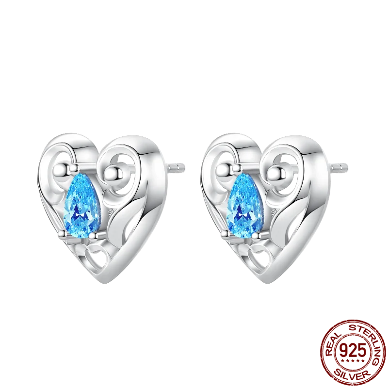 Heart Earring Blue Stone P Onnat - Silver 925