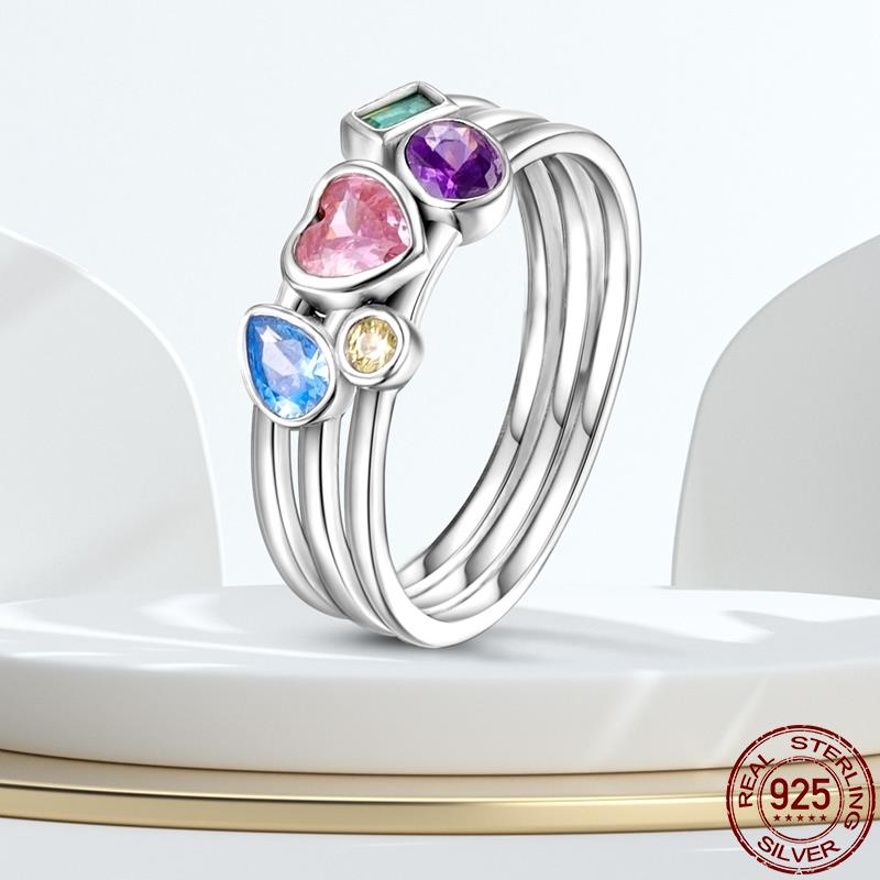 Heart Ring Colors Stones Onnat - 925 Silver