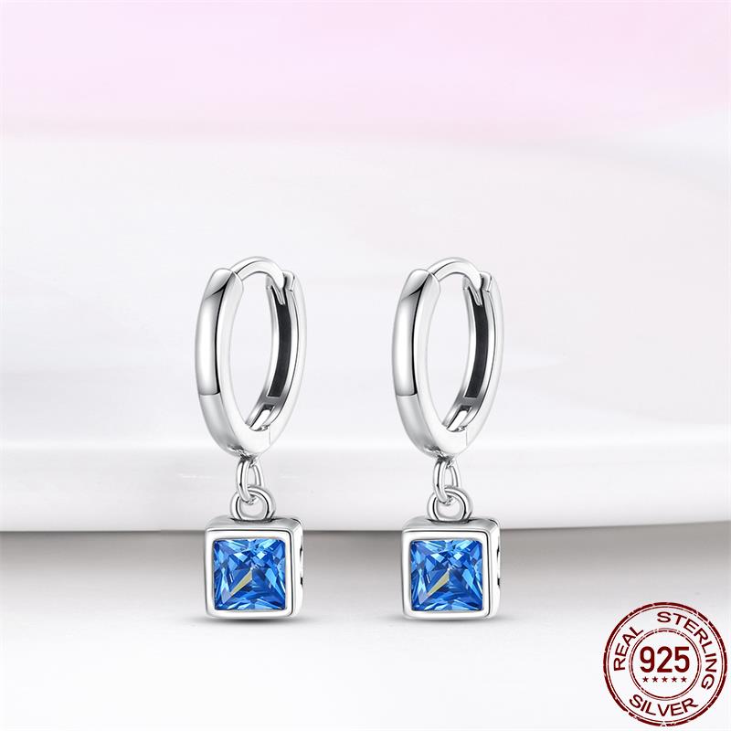 Onnat Blue Square Earring - 925 Silver