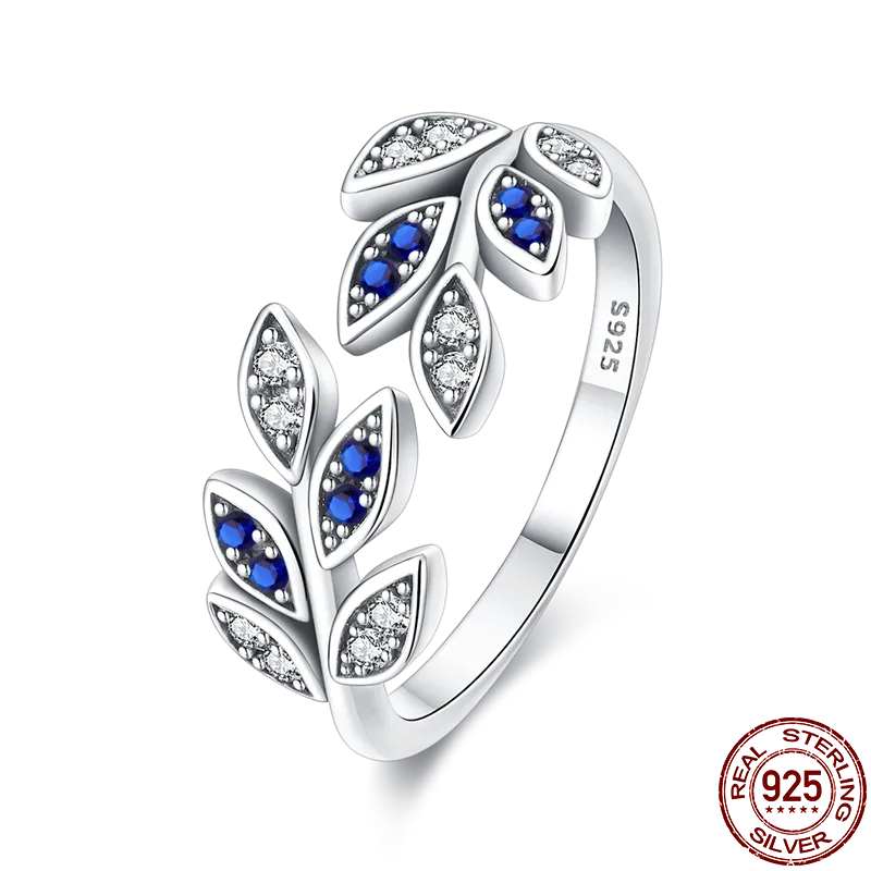 Onnat Blue Leaves Adjustable Ring- 925 Silver