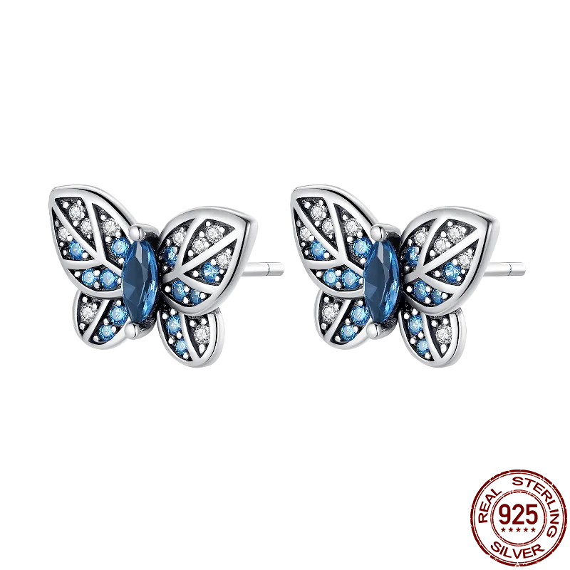 Butterfly Earring Blue Stones P Onnat - Silver 925