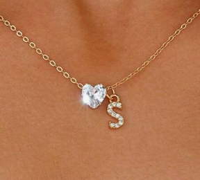 Anna Necklace - Personalized letter with diamond heart