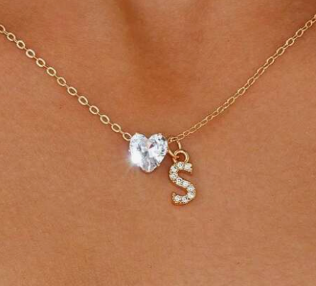 Anna Necklace - Personalized letter with diamond heart