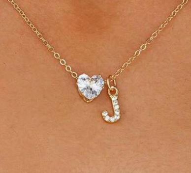 Anna Necklace - Personalized letter with diamond heart