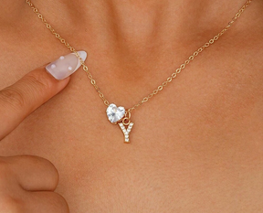 Anna Necklace - Personalized letter with diamond heart