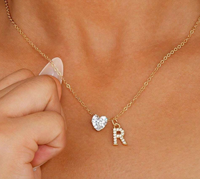 Anna Necklace - Personalized letter with diamond heart