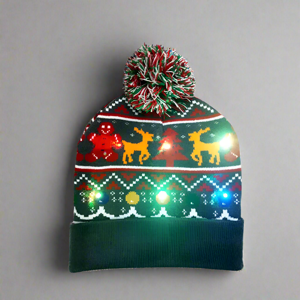 Light Up Christmas Beanie- Deer Black