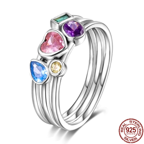 Heart Ring Colors Stones Onnat - 925 Silver