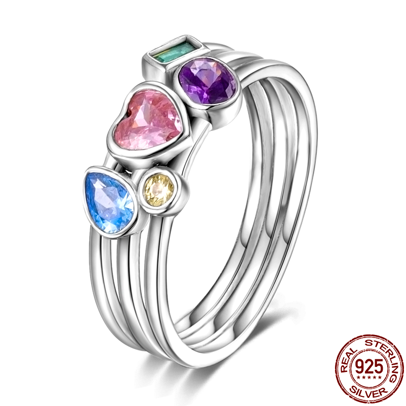 Heart Ring Colors Stones Onnat - 925 Silver