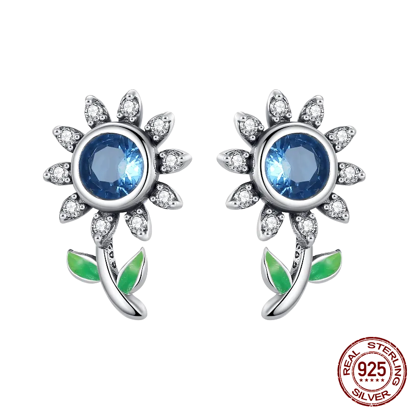 Blue Stone Flower Earring P Onnat - Silver 925