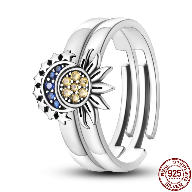 Onnat Double Adjustable Sun and Moon Ring - 925 Silver