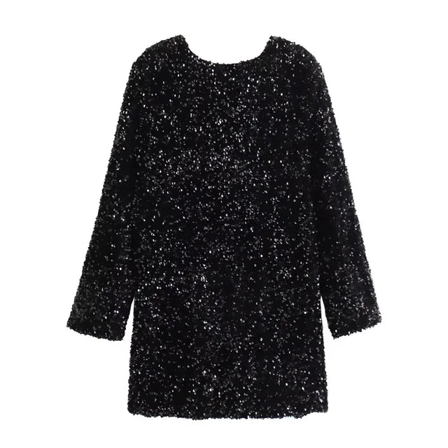 SparkleBow Elegance: Women's Sequin Mini Dress