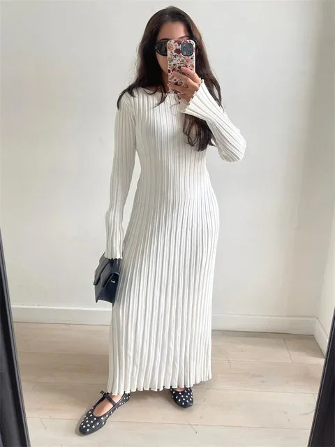 Autumn Elegance Lace-Up Maxi Sweater Dress