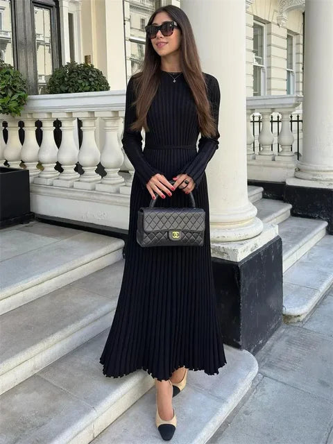 Autumn Elegance Lace-Up Maxi Sweater Dress