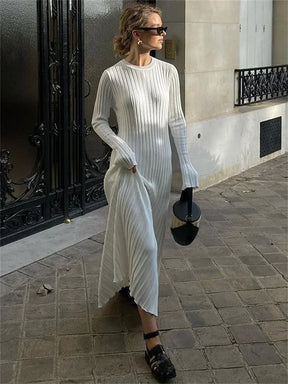 Autumn Elegance Lace-Up Maxi Sweater Dress