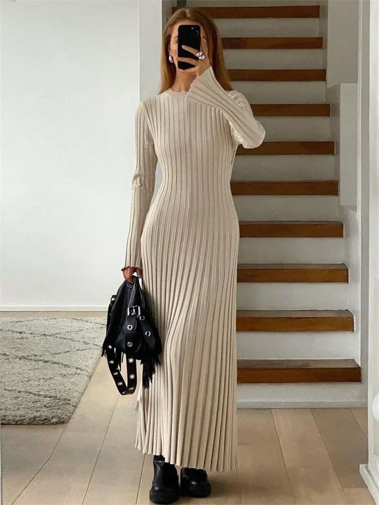 Autumn Elegance Lace-Up Maxi Sweater Dress