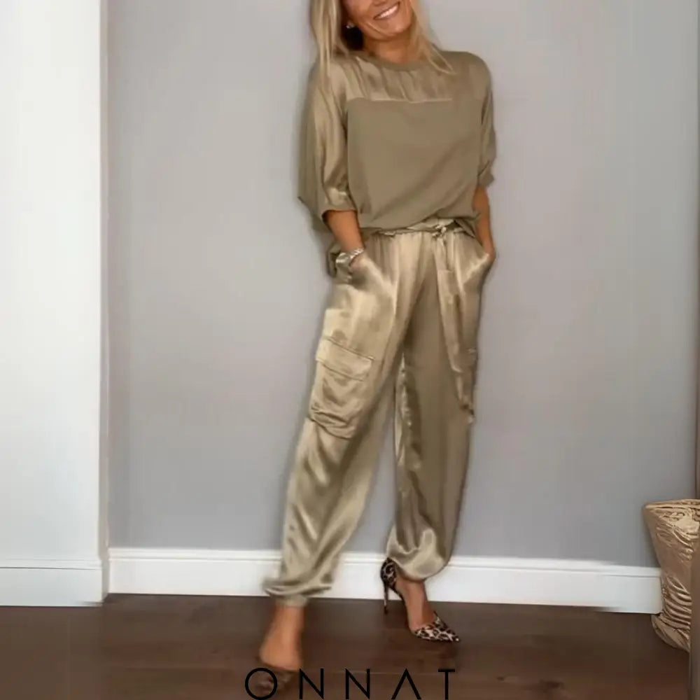 Amy Onnat - Stijlvolle Casual Set Goud / S Women’s Sets