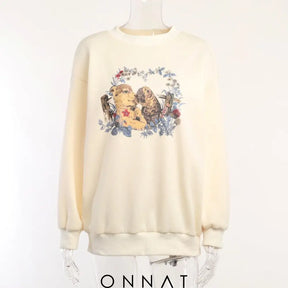 Animal Cartoon Printed Sweatshirt Apricot / S Sweaters & Cardigans