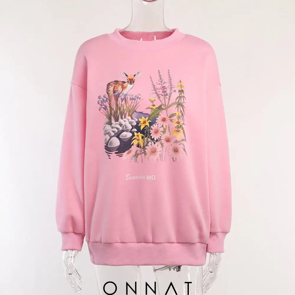 Animal Cartoon Printed Sweatshirt Pink / S Sweaters & Cardigans