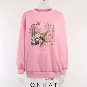 Animal Cartoon Printed Sweatshirt Pink / S Sweaters & Cardigans