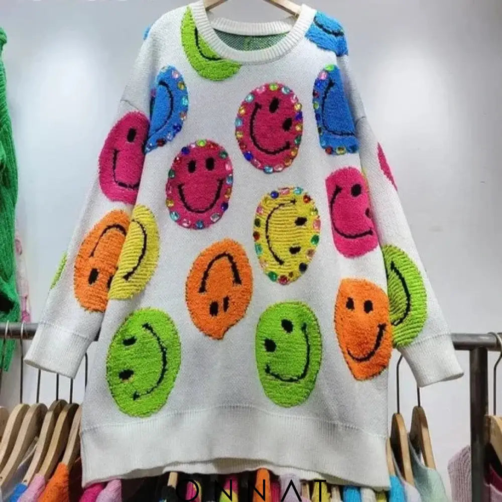 Beads Cute Cartoon Pullover Sweater White / One Size Sweaters & Cardigans