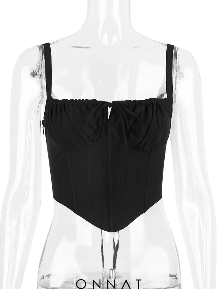 Black Back Tie-Up Corset Strap Top Shirts