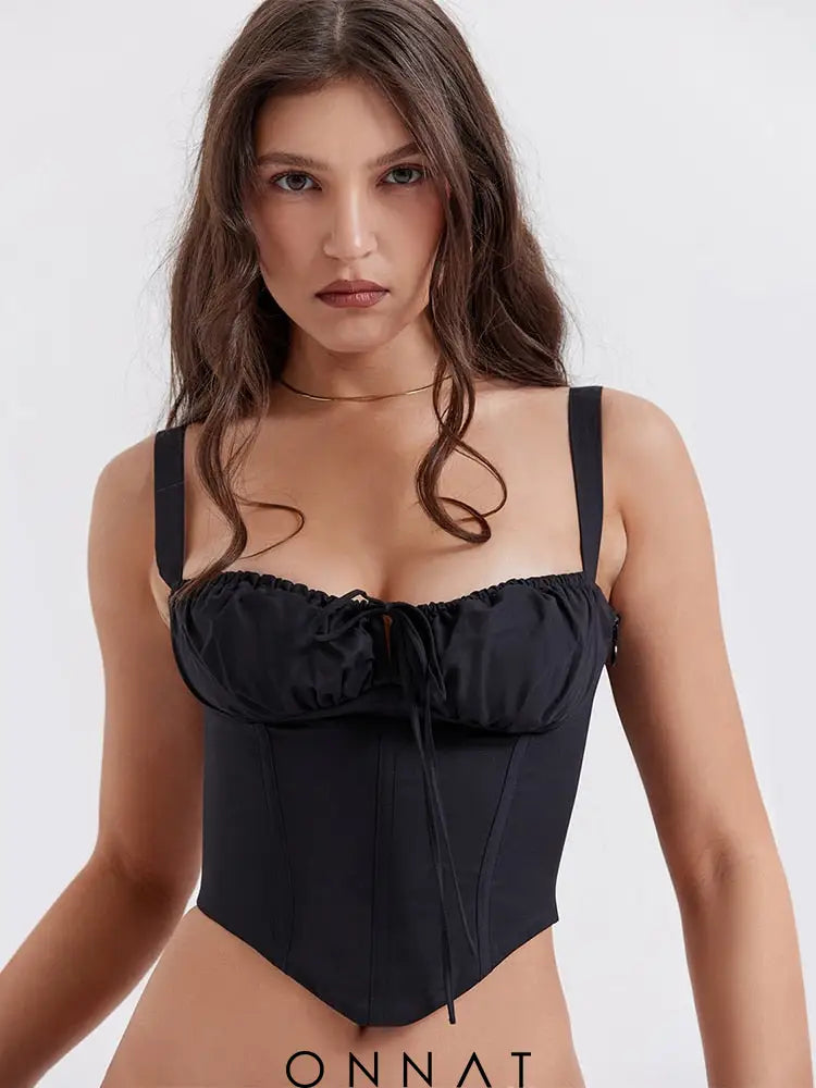 Black Back Tie-Up Corset Strap Top / Xs Shirts