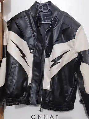 Black Silver Print Biker Jacket Coats & Jackets