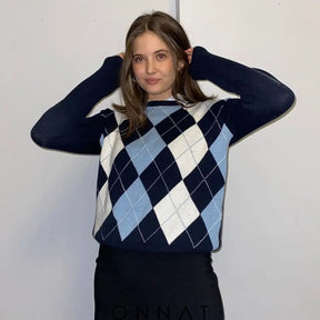 Blue Argyle Print Sweater Sweaters & Cardigans