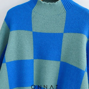 Blue Check Turtleneck Sweater Sweaters & Cardigans