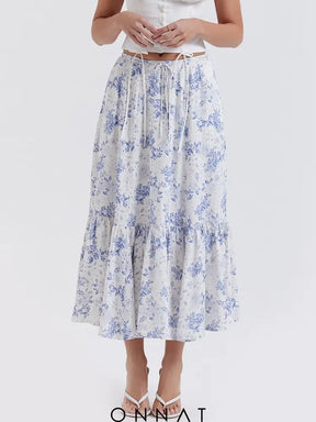 Blue Floral Print Midi Skirt Skirt / Xs Skirts