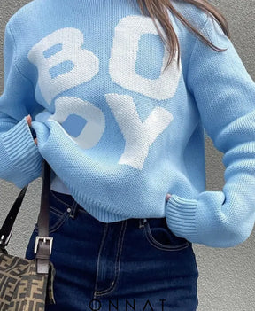 Bold Lettering Sweatshirt Light Blue / S Sweaters & Cardigans