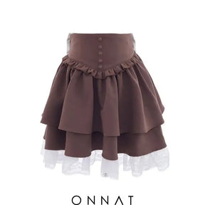 Brown Bow Lace Pleated Mini Skirt / Xs Skirts