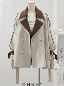 Brown Two Tone Trench Jacket Beige / S