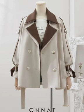 Brown Two Tone Trench Jacket Beige / S